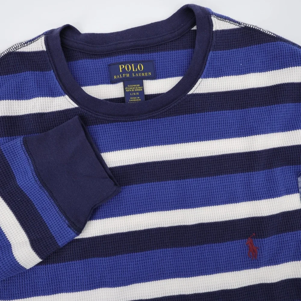 NEW Polo Ralph Lauren Striped Thermal Waffle Knit Sleep Shirt Blue Mens Large